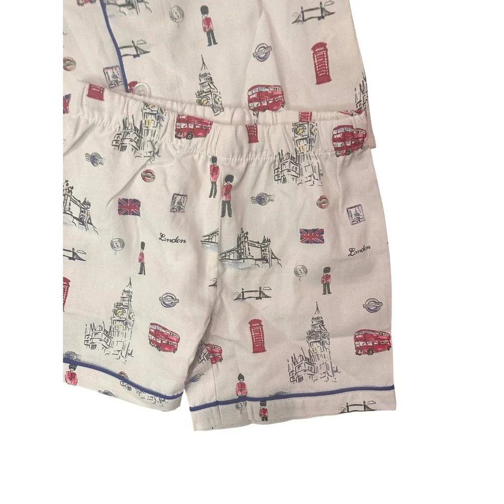 Petite Plume London Is Calling Classic Short Set Pajamas White Blue Red Size 5